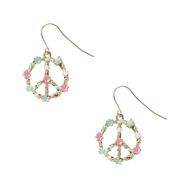 Peace Sign Flower Drop Earrings Claire S Us Peace Sign Flower Drop Earrings