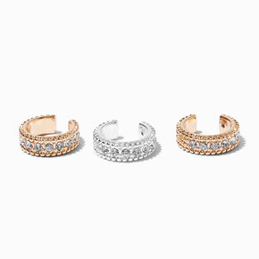 Mixed Metal Thick Embellished Ear Cuffs - 3 Pack ,