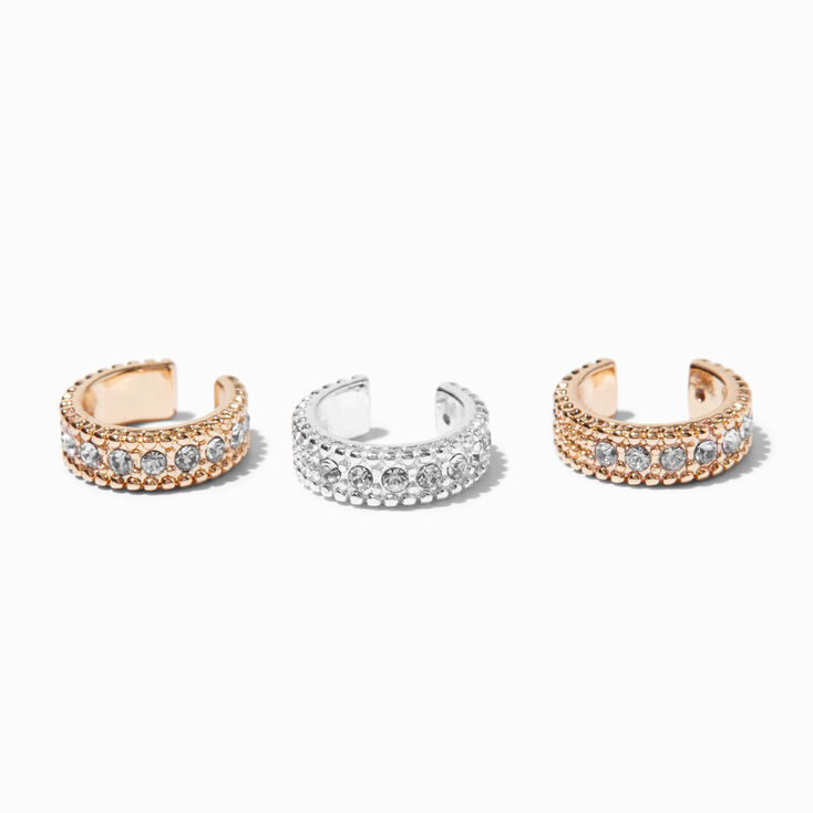 Manchettes d&rsquo;oreilles d&eacute;cor&eacute;es &eacute;paisses en m&eacute;taux mixtes - Lot de 3,