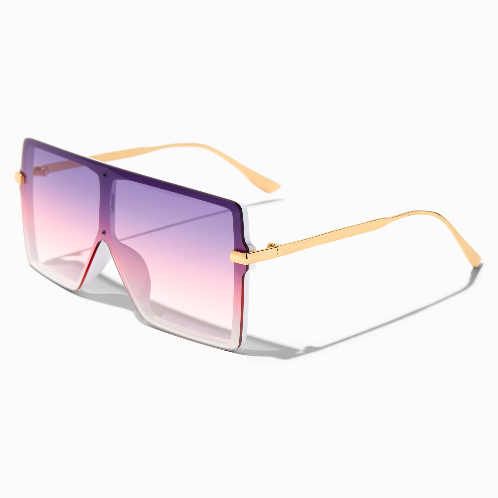 Oversized Square Frame Purple Lens Sunglasses