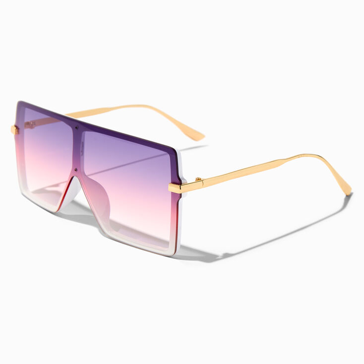 Oversized Square Frame Purple Lens Sunglasses,