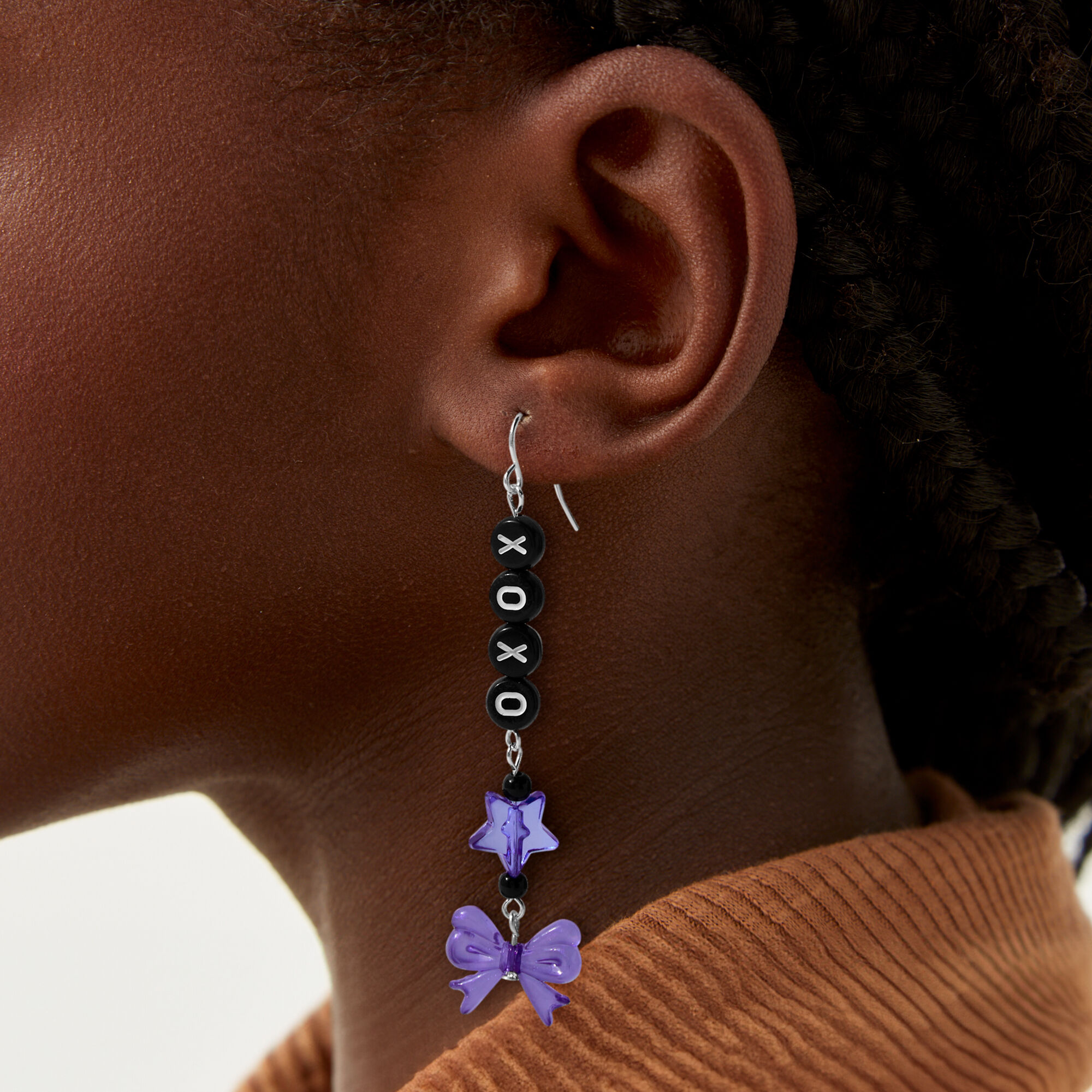 Purple ''XOXO'' 3" Drop Earrings,