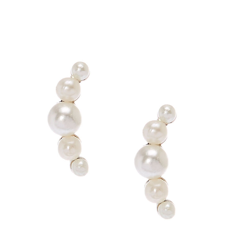 Pearl Crescent Sterling Silver Earrings | Claire's US