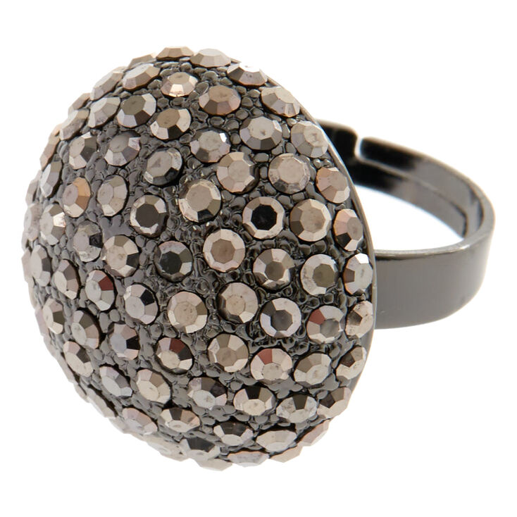 Bague demi d&ocirc;me &agrave; strass noirs,