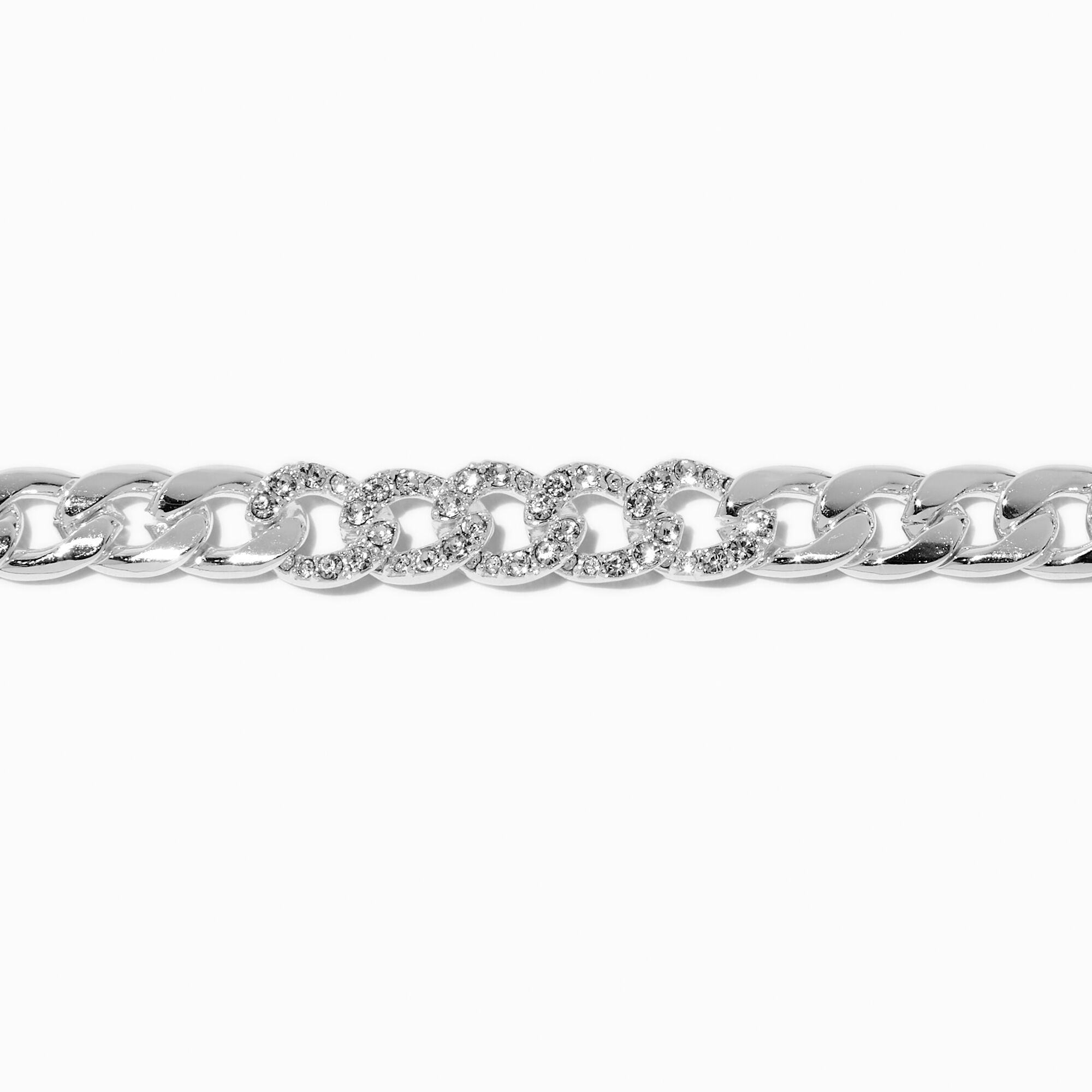 Silver-tone Bling Cuban Chain Bracelet ,