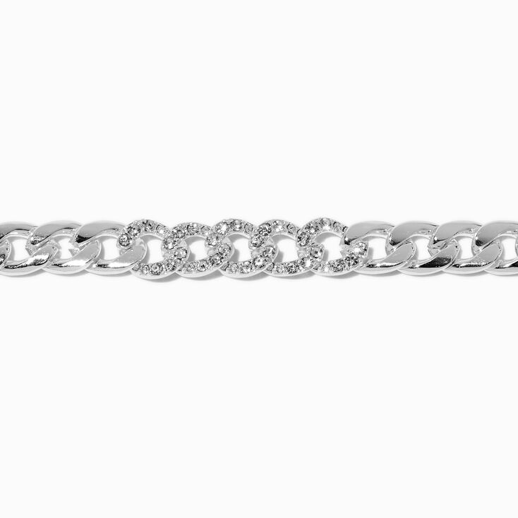 Silver-tone Bling Cuban Chain Bracelet ,