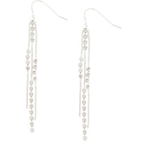 Silver 2.5&quot; Embellished Chain Fringe Earrings,