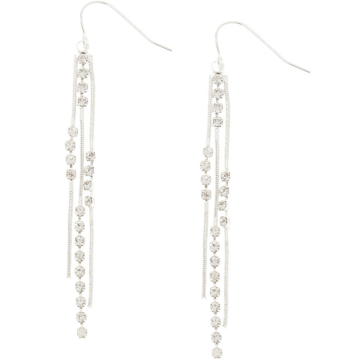 Silver 2.5&quot; Embellished Chain Fringe Earrings,