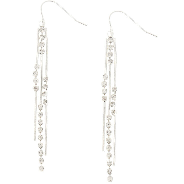 Silver-tone Crystal Fringe 2.5&quot; Drop Earrings,
