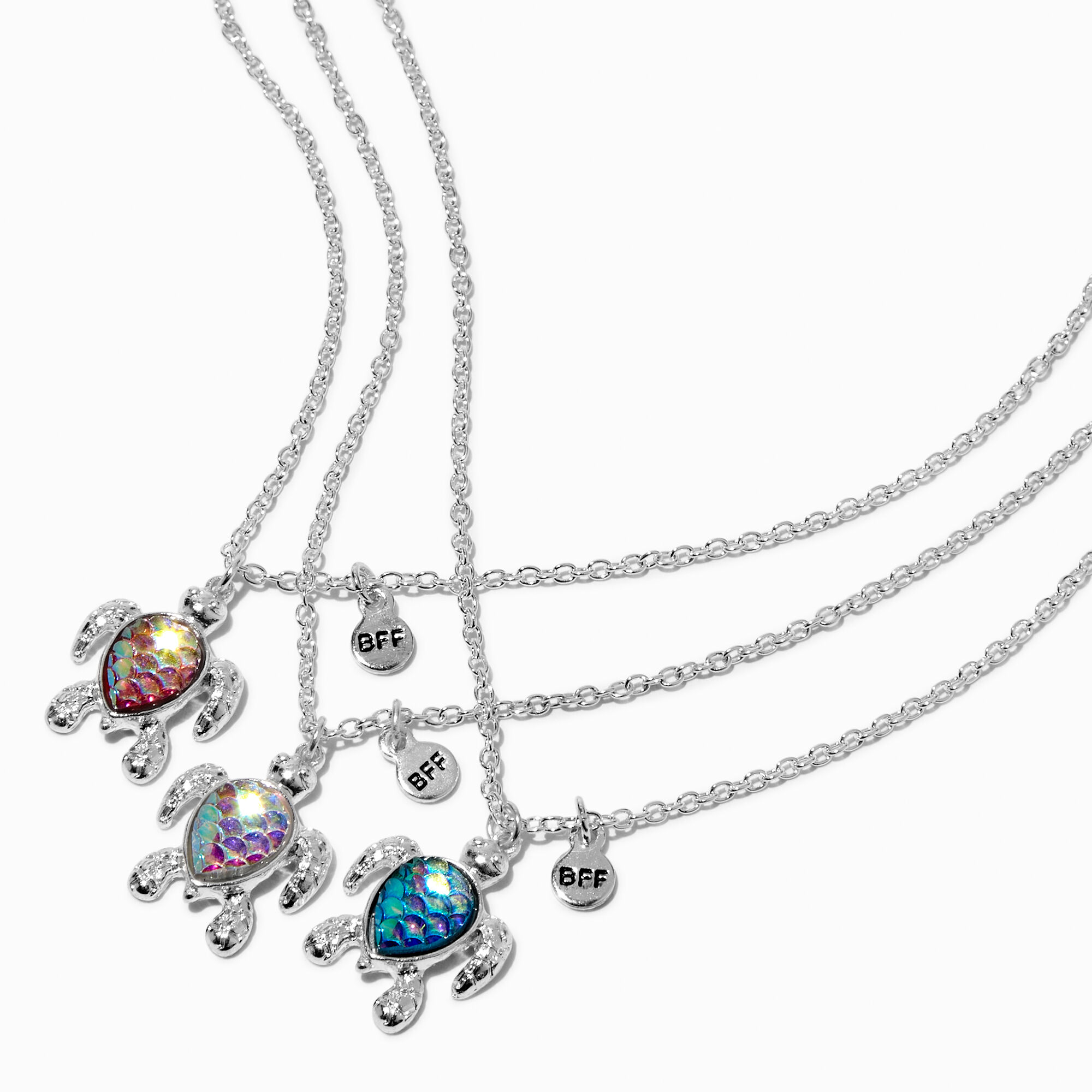 View Claires Best Friends Iridescent Turtle Pendant Necklaces 3 Pack Silver information