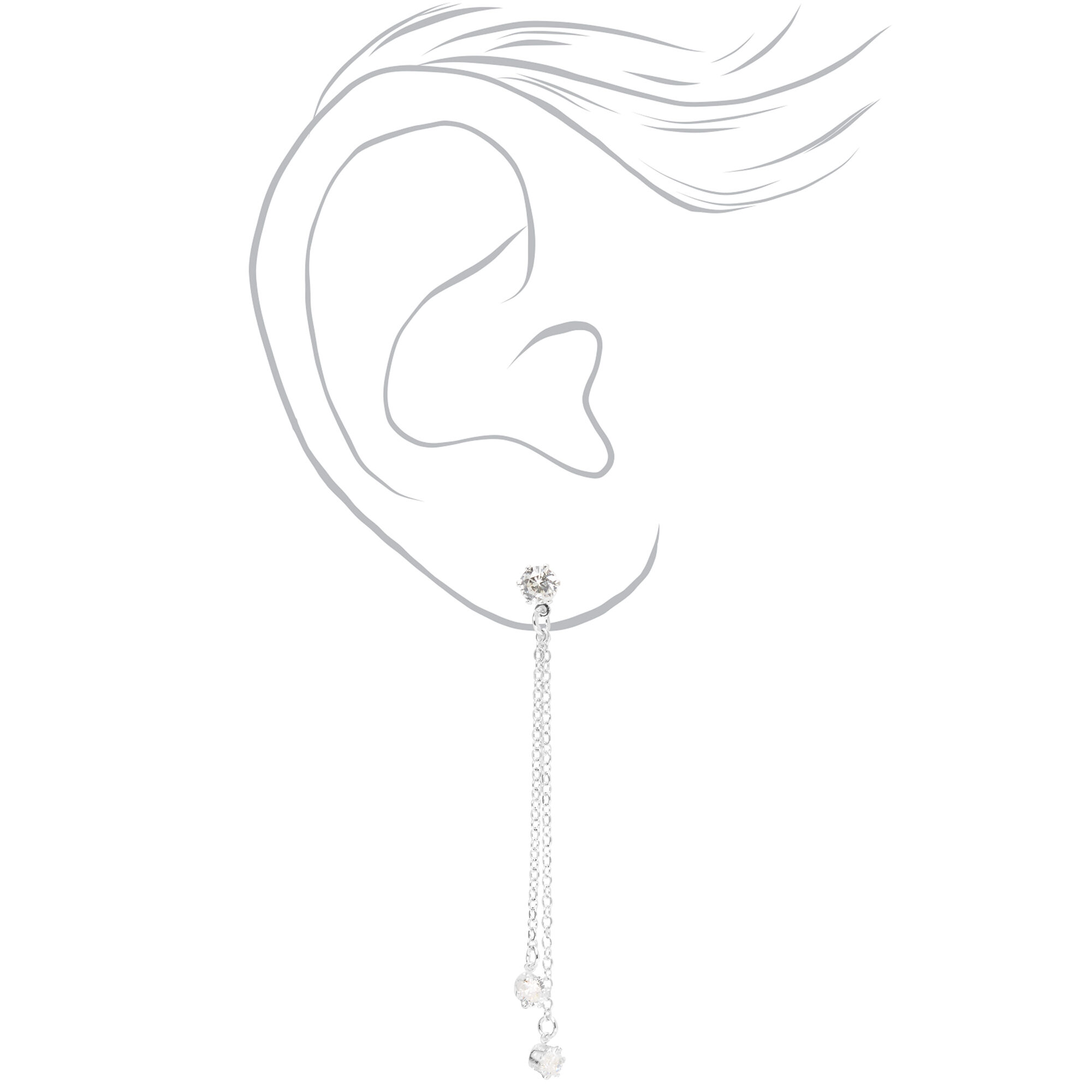 Silver 2" Cubic Zirconia Linear Drop Earrings,