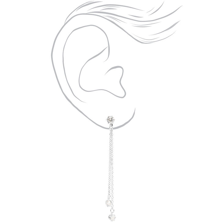Silver 2&quot; Cubic Zirconia Linear Drop Earrings,