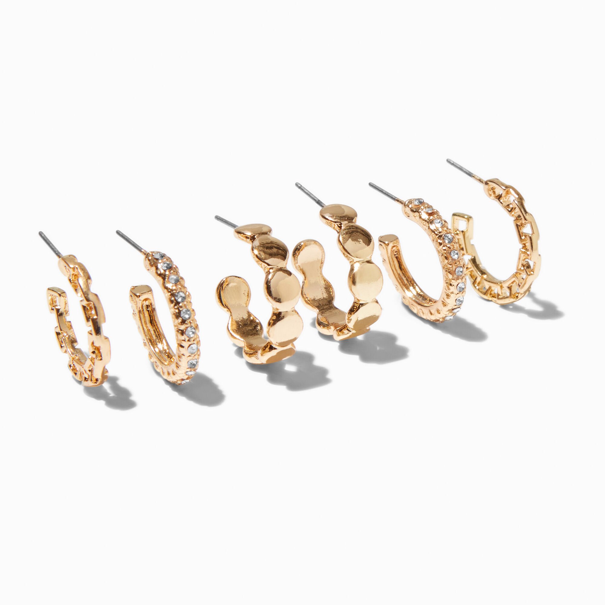 Gold-tone Circle Dot Mixed Hoop Earring Stackables Set - 3 Pack,