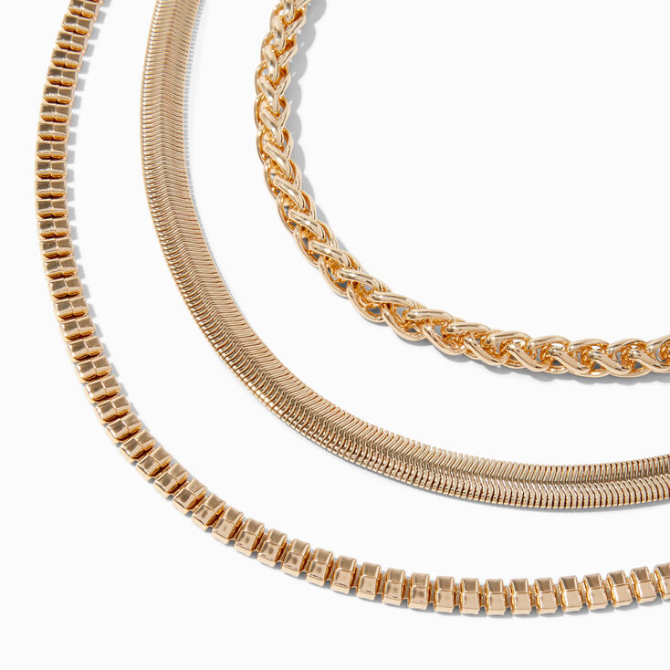 Gold-tone Thick Geometric Chain Necklaces - 3 Pack ,