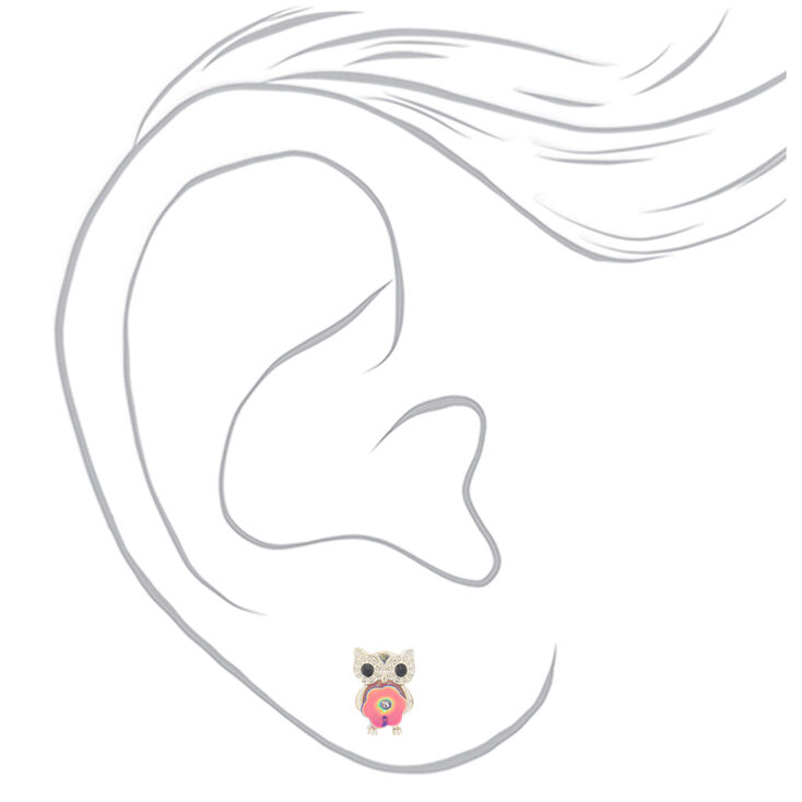 Silver Sequin Owl Stud Earrings,