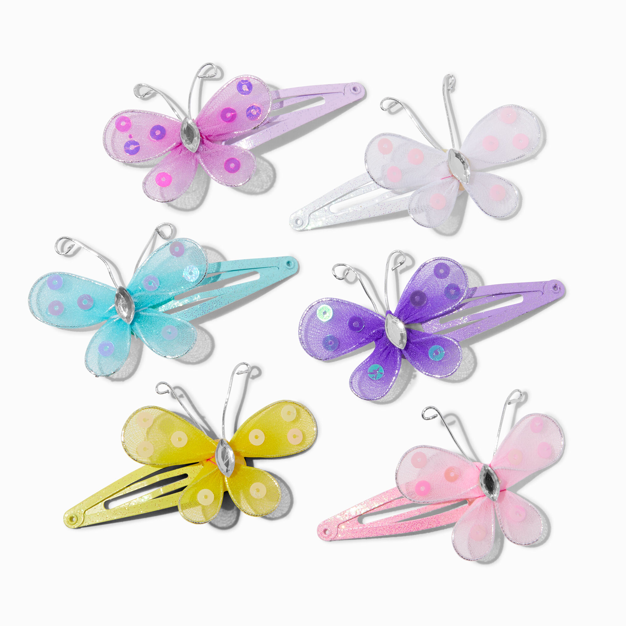View Claires Club Pastel Butterfly Net Snap Hair Clips 6 Pack information