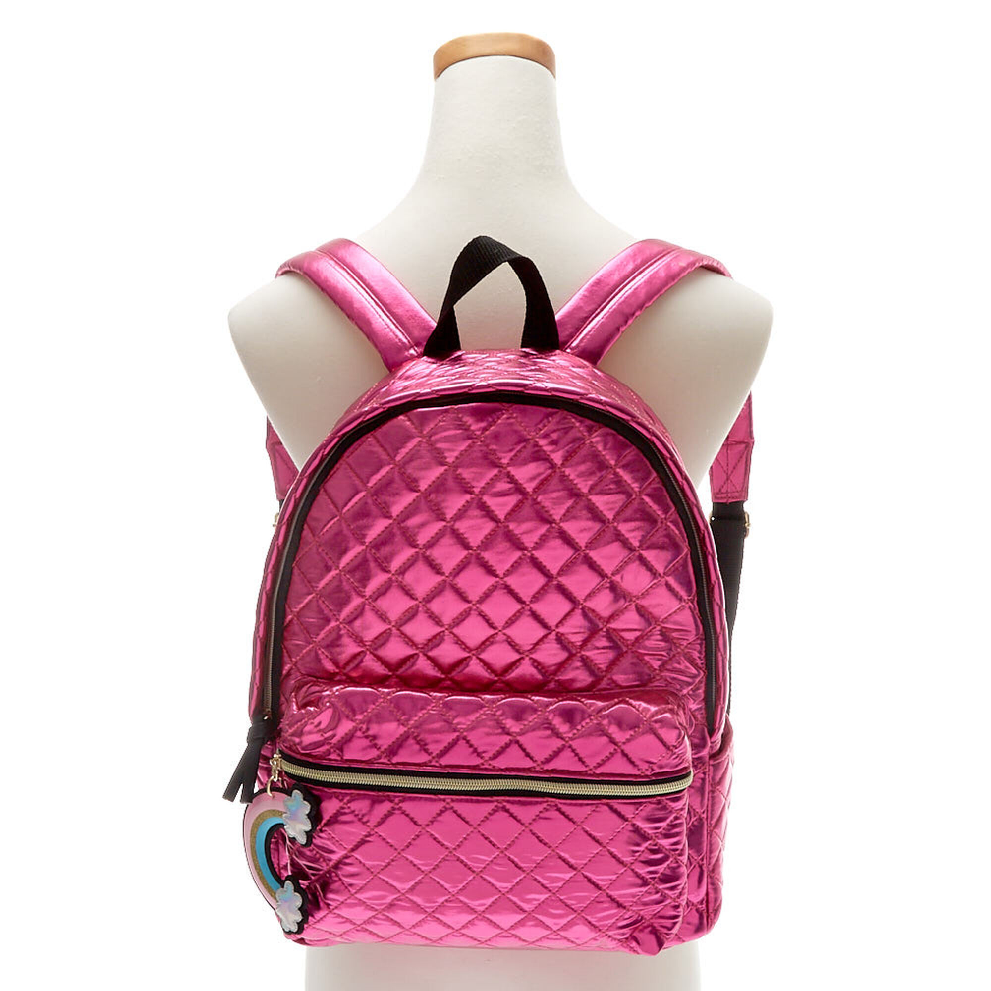 Hot Pink Metallic Quilted Backpack Claire\'s US