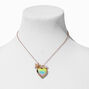 Gold Rainbow Heart Locket Pendant Necklace,