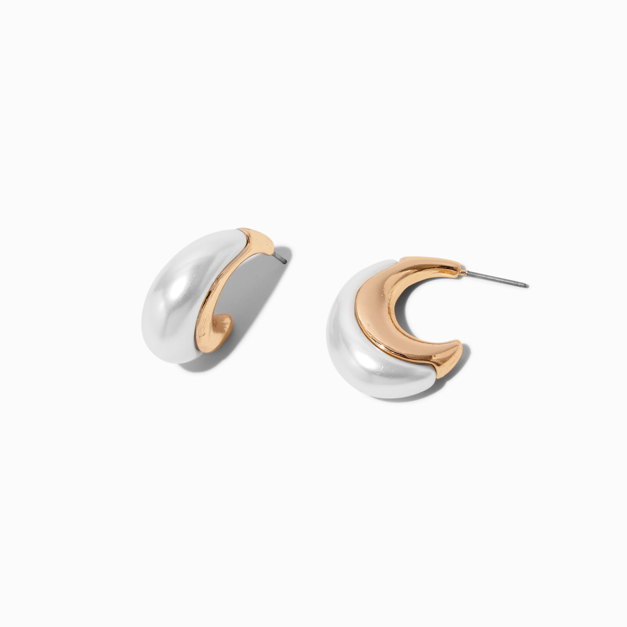 Gold-tone Pearl Formed Hoop Earrings,