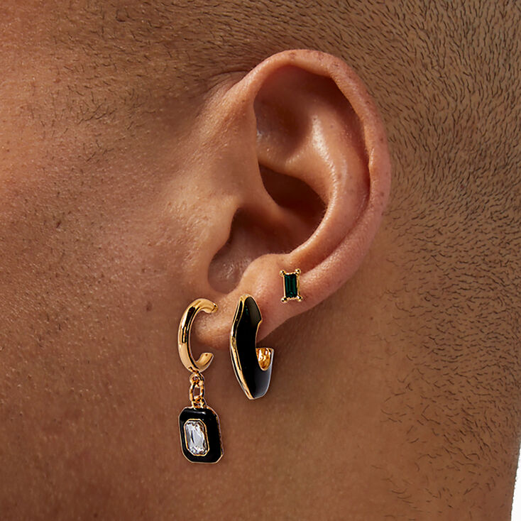 Boucles d&rsquo;oreilles superposables couleur dor&eacute;e noires - Lot de 3,