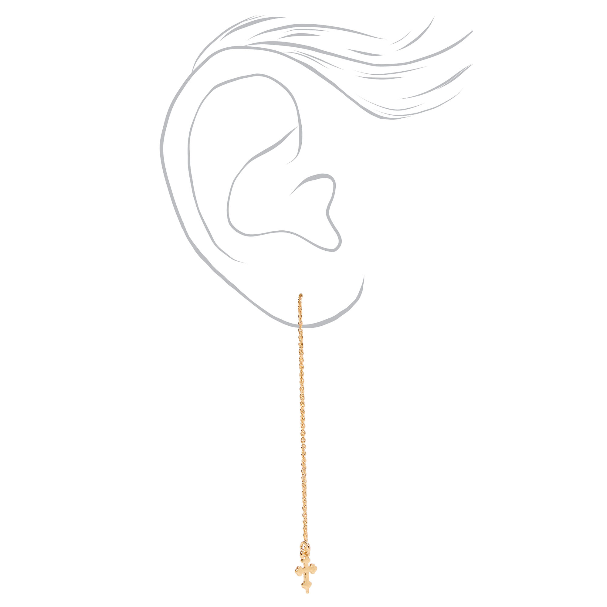 Gold 3" Cross Threader Drop Earrings,