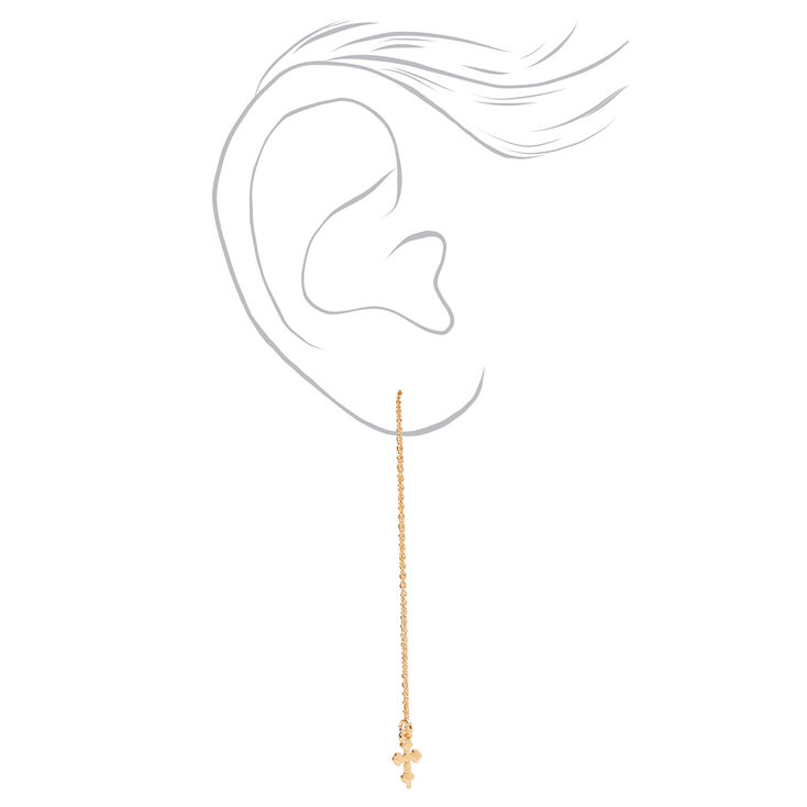 Gold 3&quot; Cross Threader Drop Earrings,