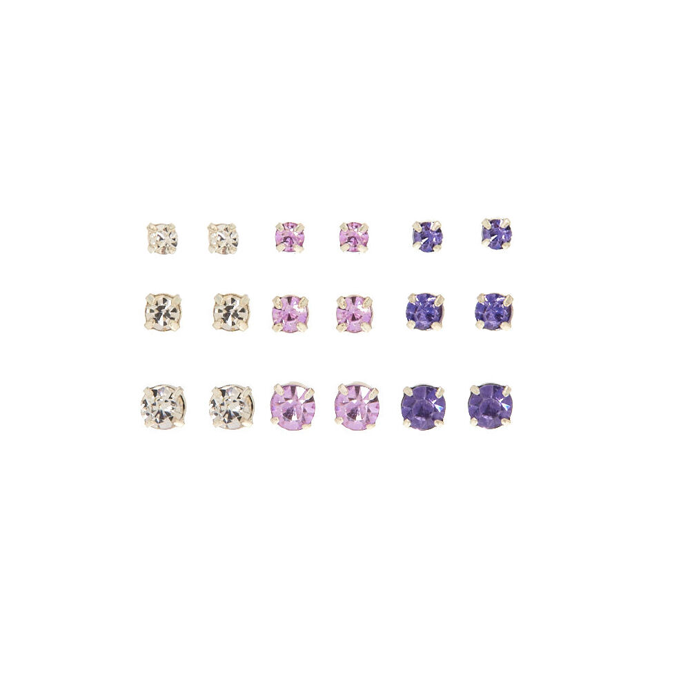 Graduated Purple Stud Earrings - 9 Pack,