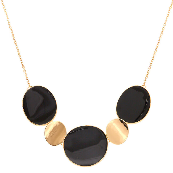 Gold Enamel Disc Statement Necklace - Black,
