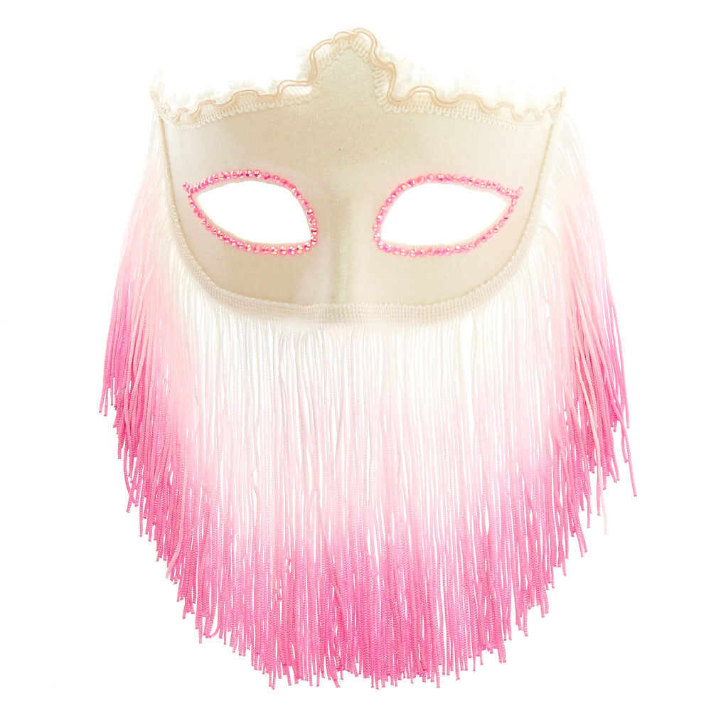 Masque à frange blanche et rose,
