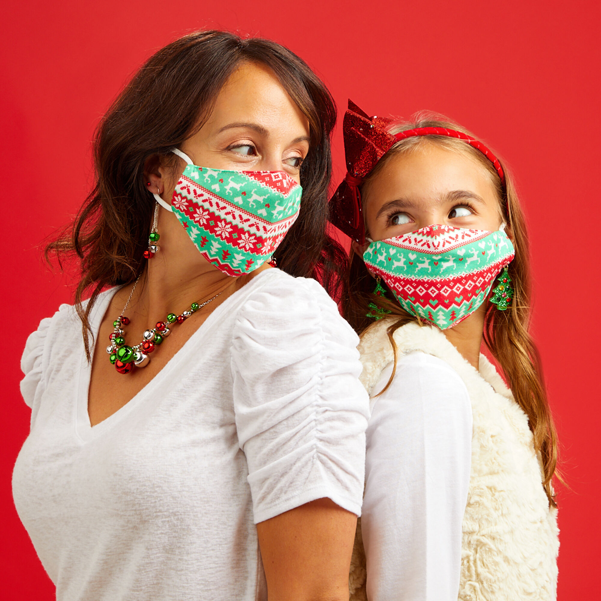 Family Pack Cotton Christmas Sweater Print Face Masks - Child Small and Adult,