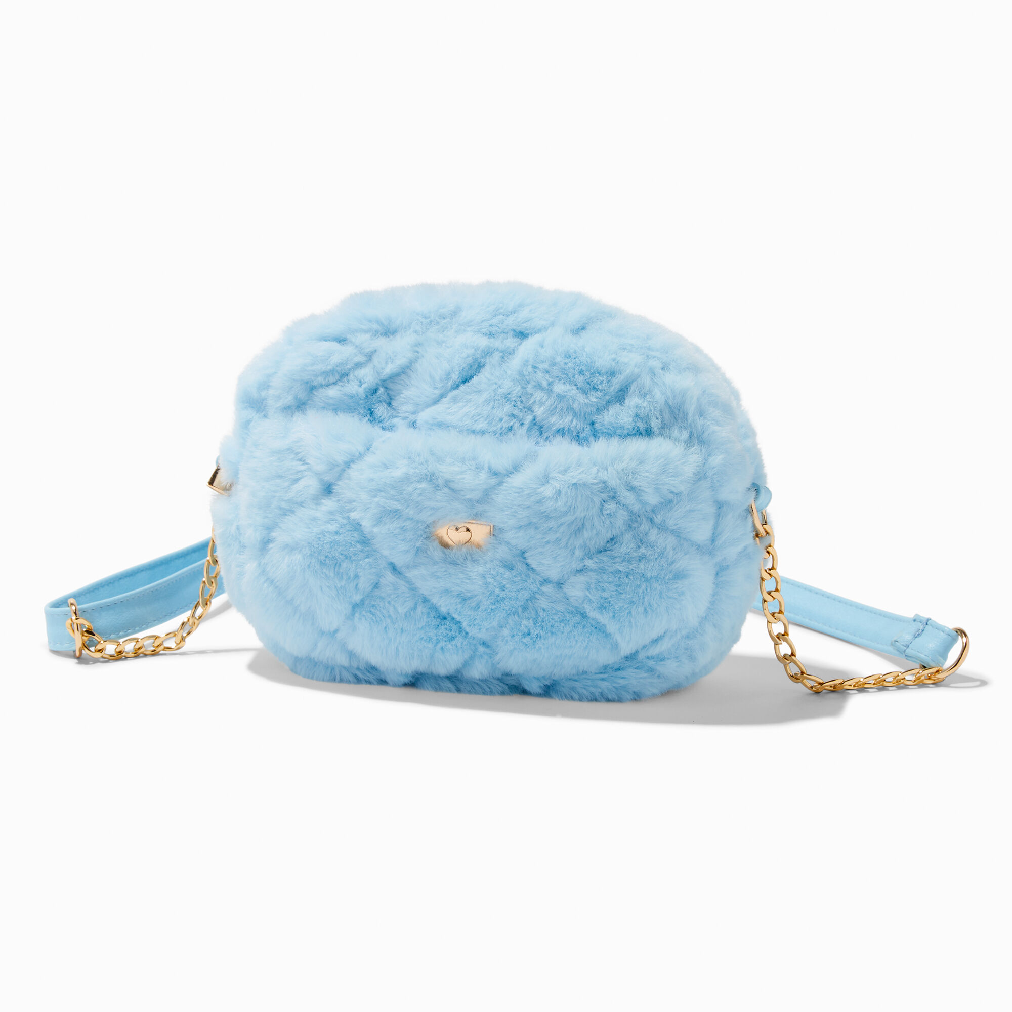 Claire's Quilted Chainlink PVC Crossbody Bag | Light Blue