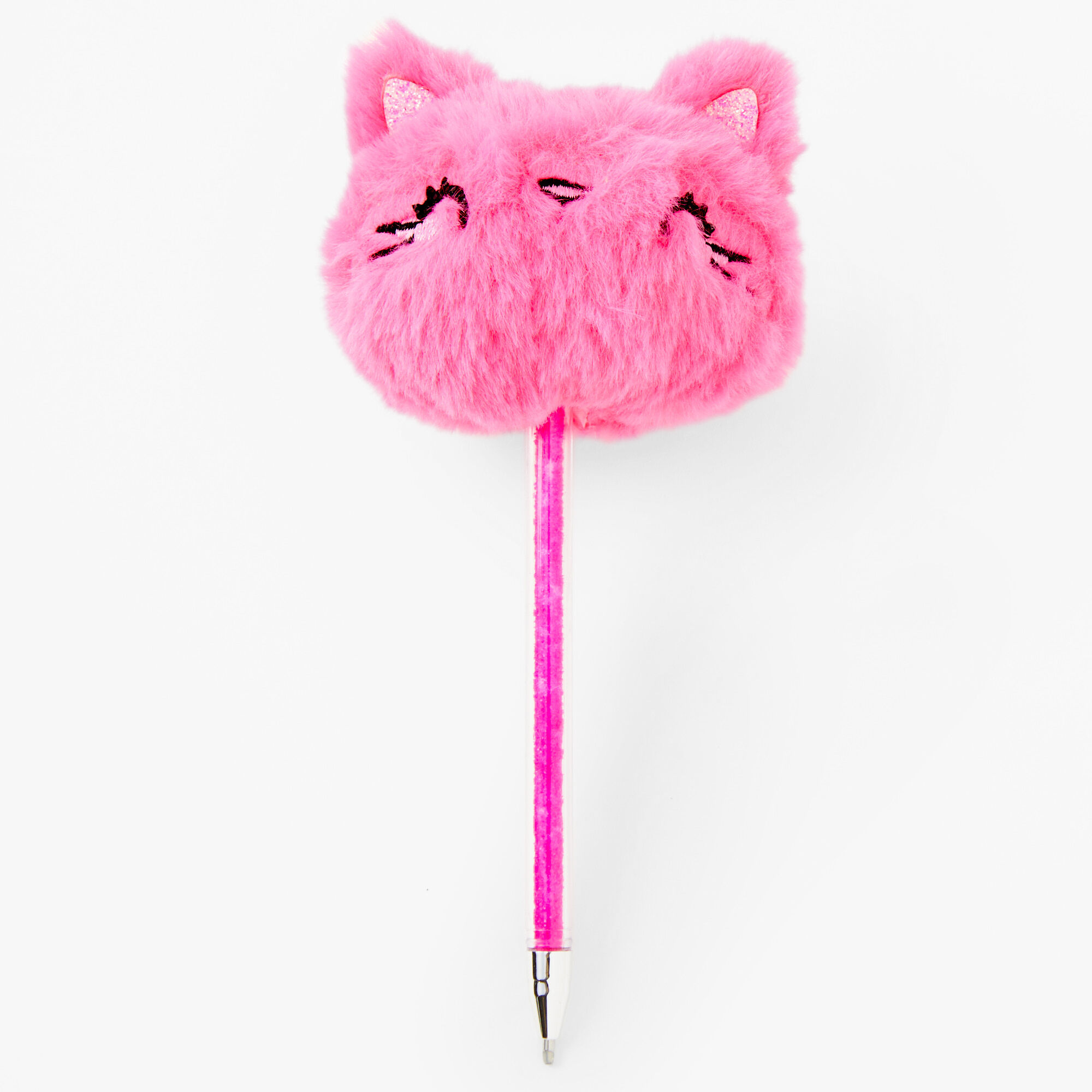 Claire's Stylo tête de chaton en peluche - Rose