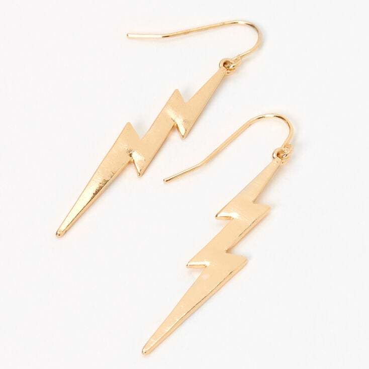 Gold 2&quot; Lightning Bolt Drop Earrings,