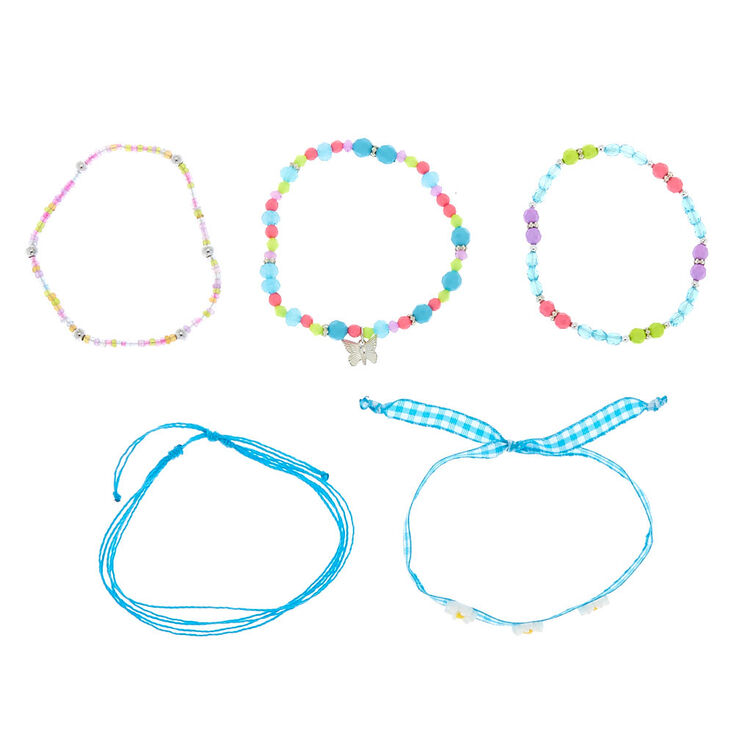 Lot de 5 bracelets r&ecirc;ves de printemps bleus,
