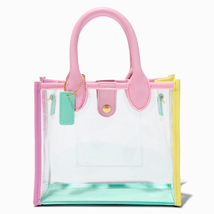 Sac cabas bandouli&egrave;re transparent color block pastel,