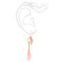 Gold 2&quot; Parrot Feather Drop Earrings - Pink,