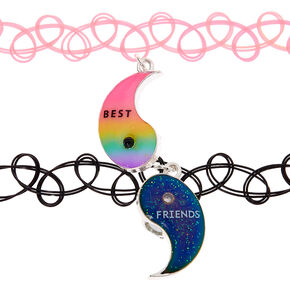 Best Friends Yin Yang Rainbow Tattoo Choker Necklaces - 2 Pack,