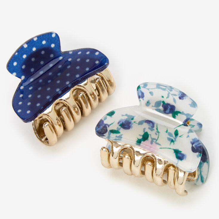 Polka Dot Floral Hair Claws - Navy, 2 Pack,