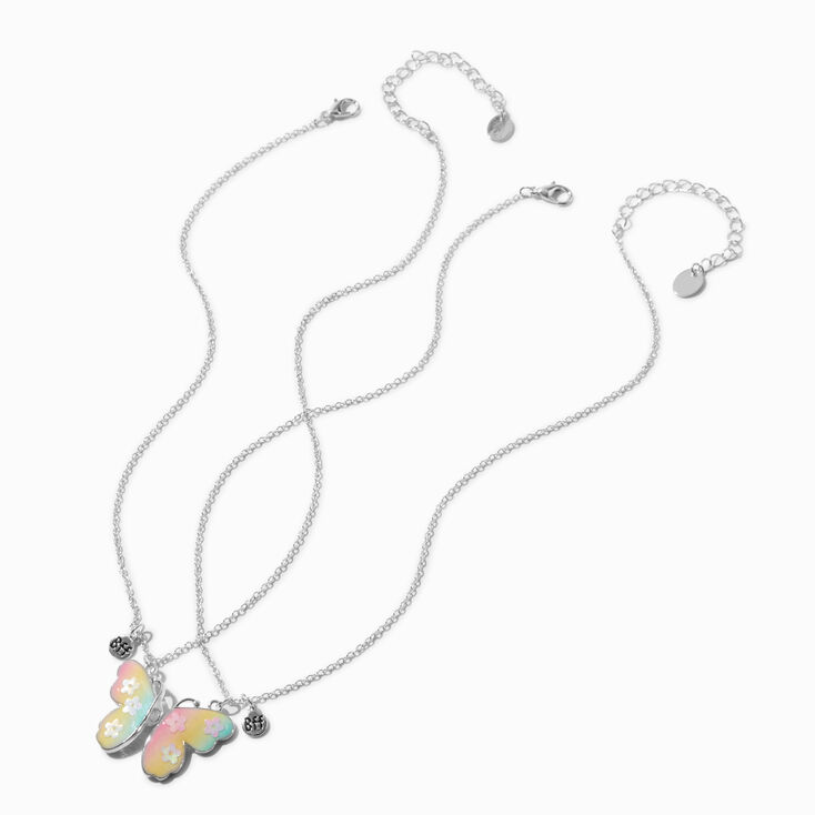 Best Friends Pastel Flower Split Butterfly Pendant Necklaces - 2 Pack,