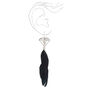 Silver 4&quot; Studded Gem Black Feather Drop Earrings,