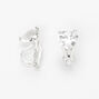 Silver Cubic Zirconia Heart Clip On Stud Earrings,