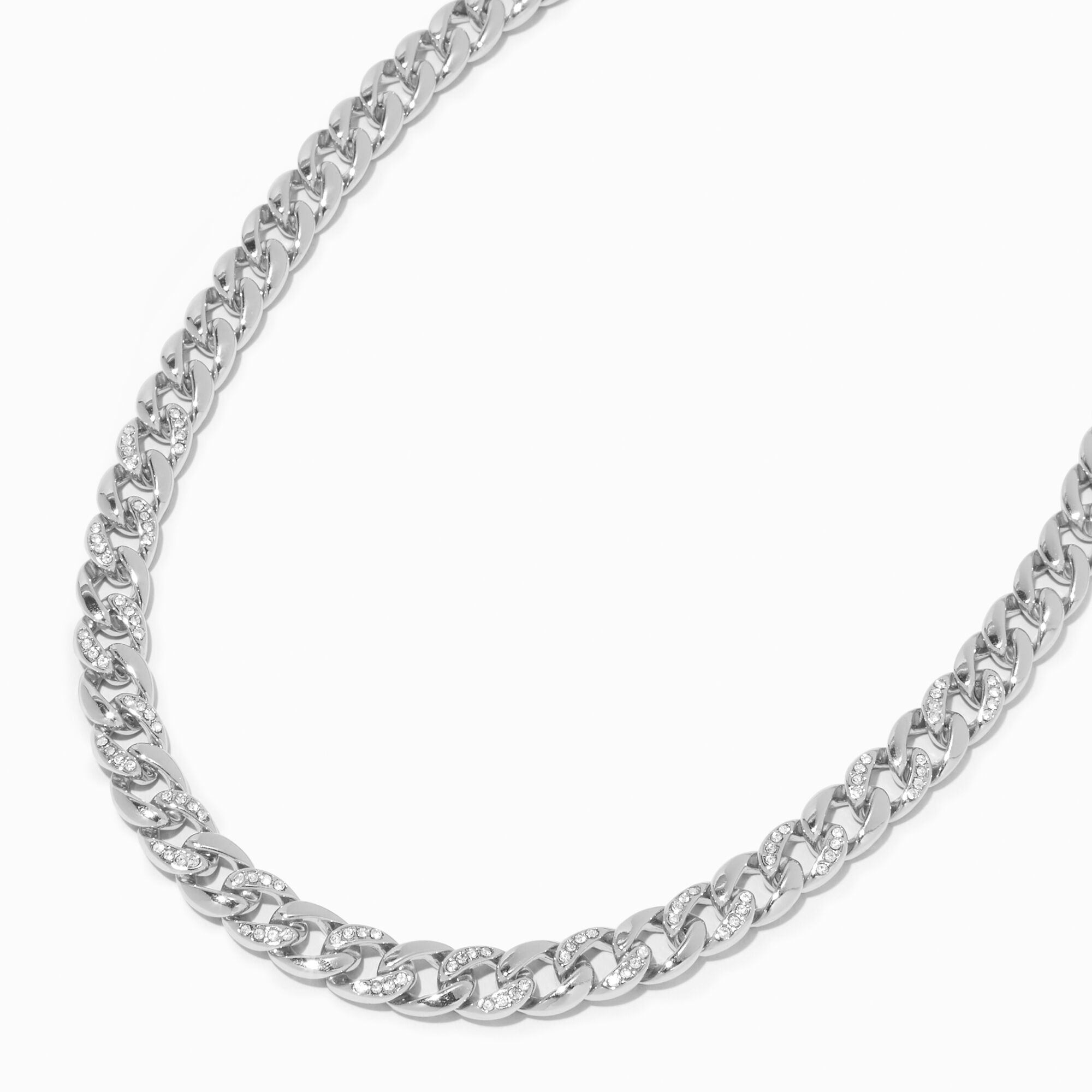 View Claires Embellished Chunky Chain Link Necklace Silver information