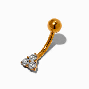 Gold-tone Titanium Cubic Zirconia Tri-Ball 14G Belly Bar,