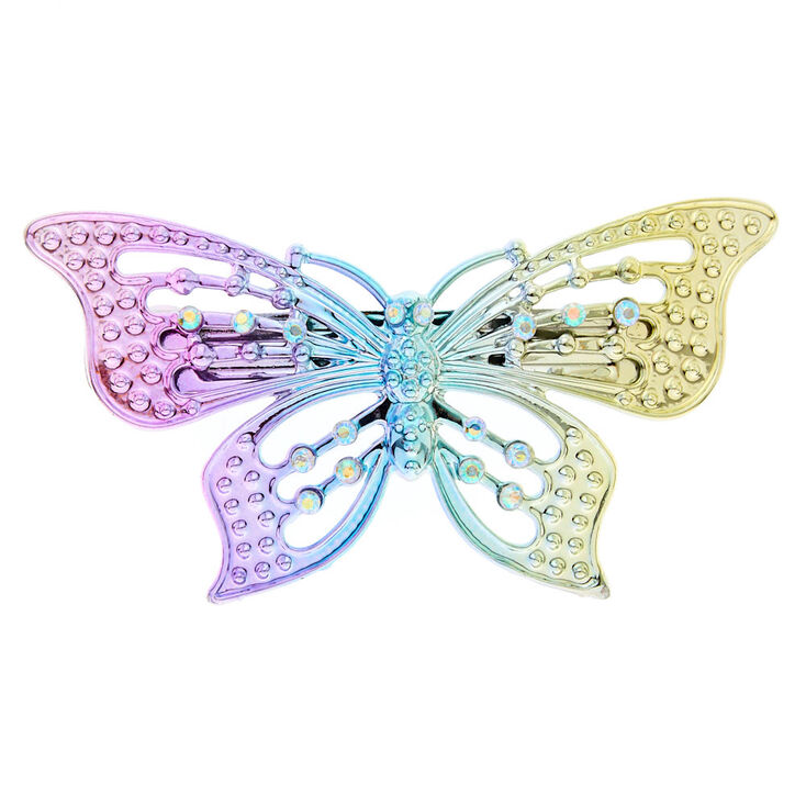Pastel Rainbow Butterfly Hair Barrette,