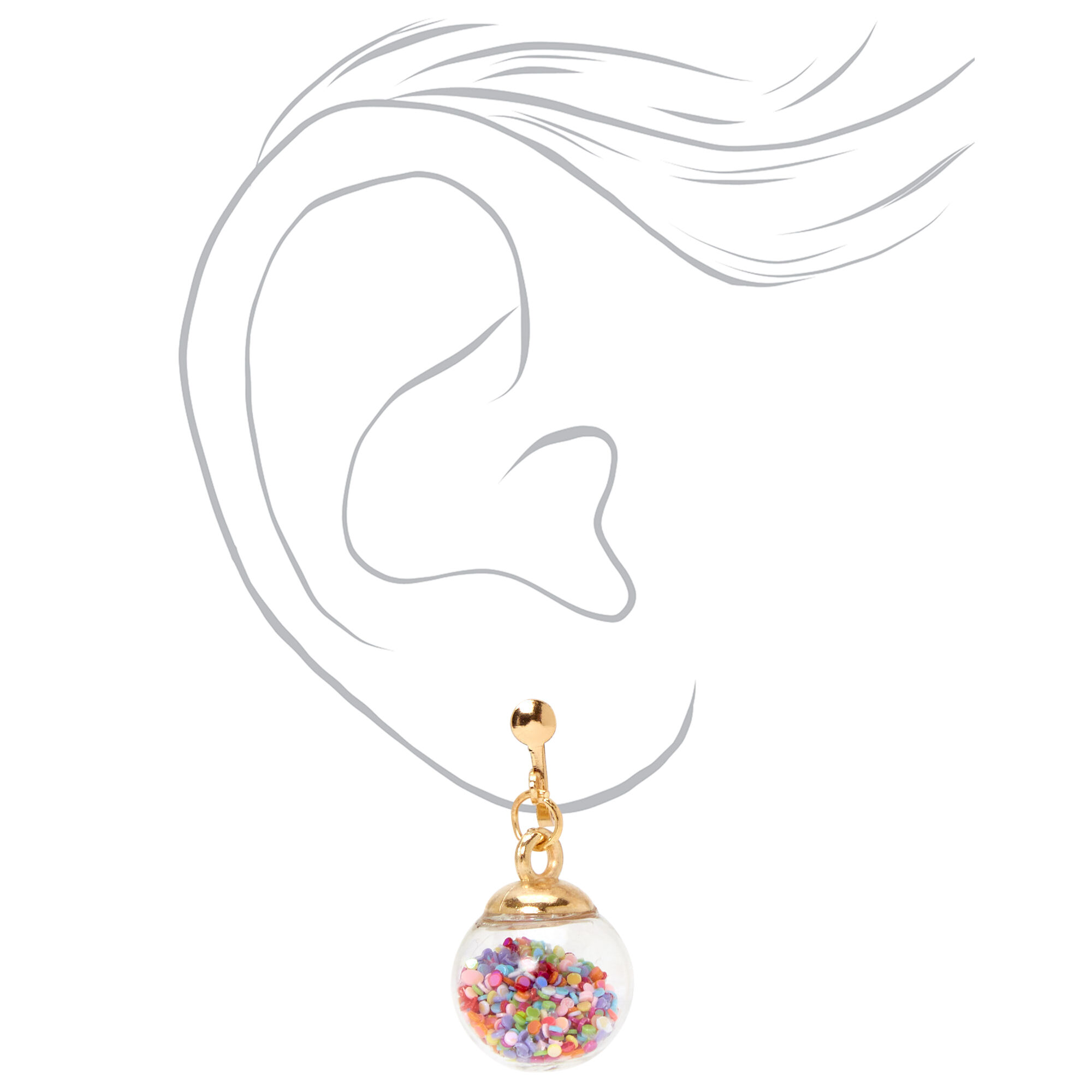 Gold 1" Confetti Shaker Clip On Drop Earrings,