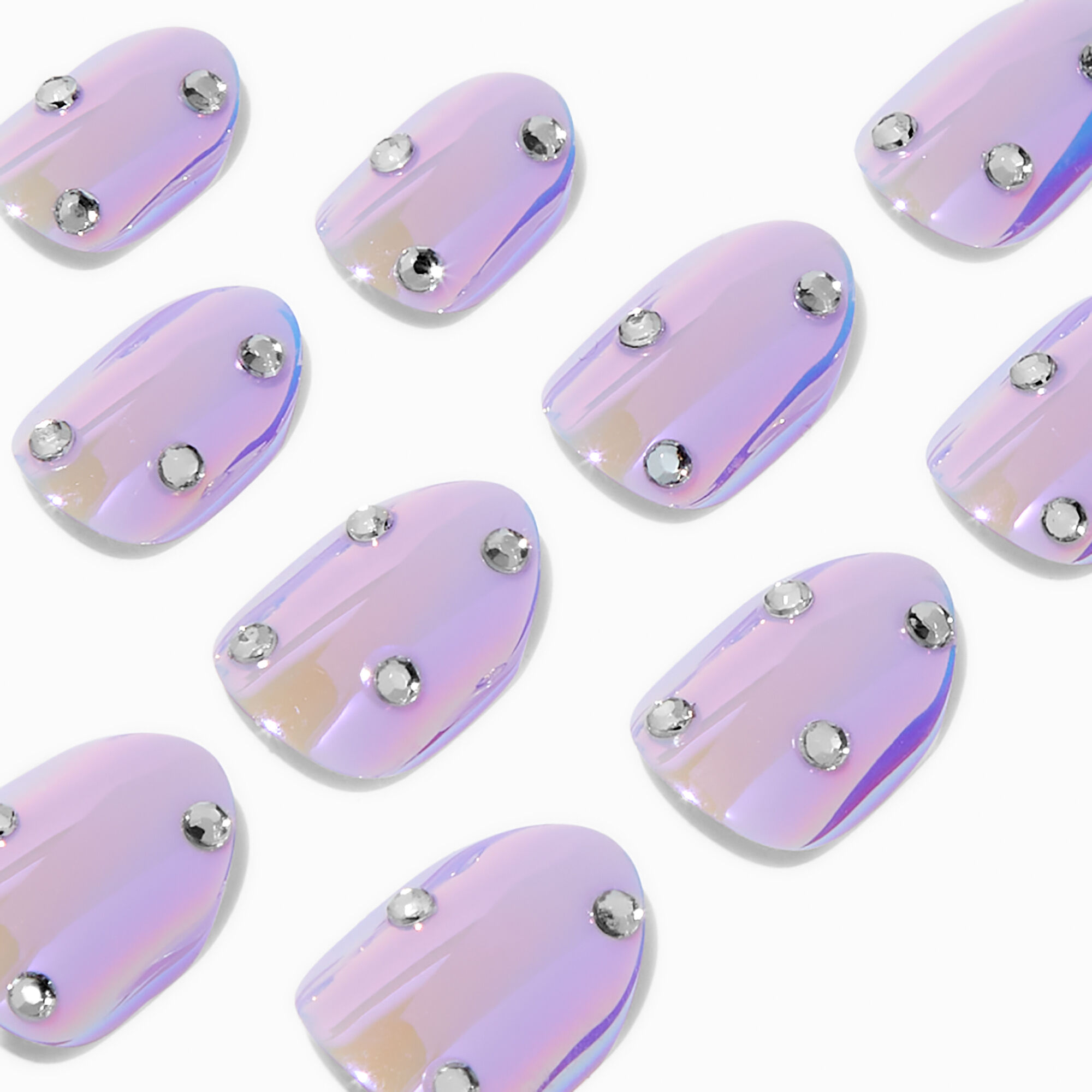 Faux ongles carrés vegan autocollants strass Lavender Haze Claire's Club - Lot de 10,