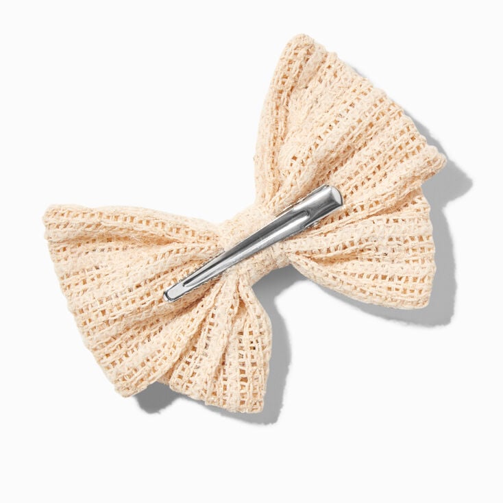 Barrette &agrave; n&oelig;ud &agrave; crochet rosette couleur ivoire,