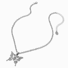 Silver-tone Edgy Butterfly Pendant Necklace,