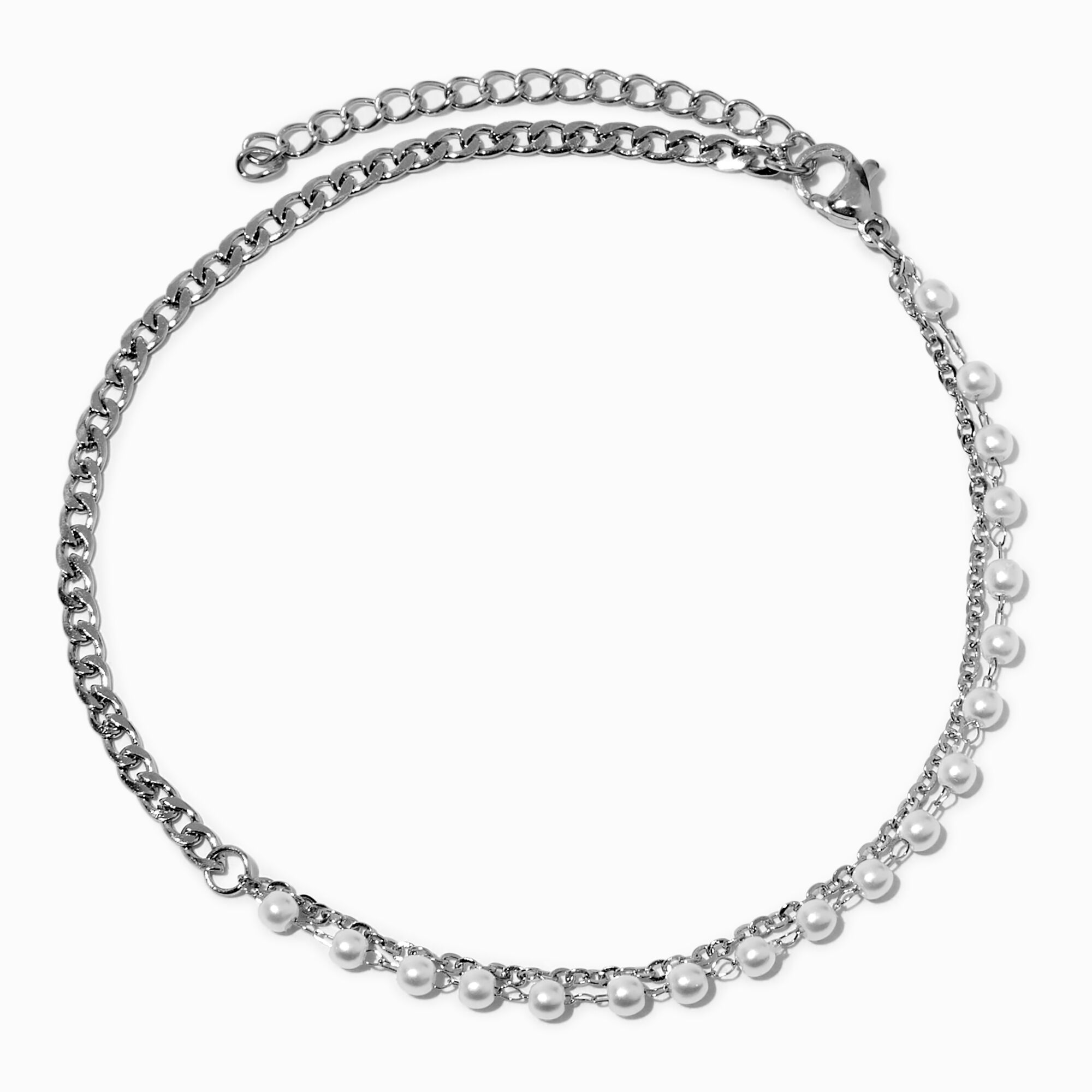 View Claires Tone Figaro Chain Pearl Anklet Silver information