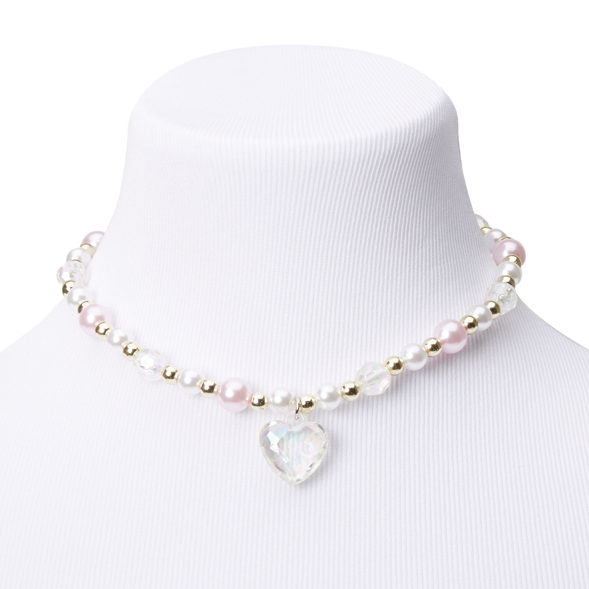 Parure de bijoux avec cœur en perles d'imitation Claire's Club - Rose, lot de 2,